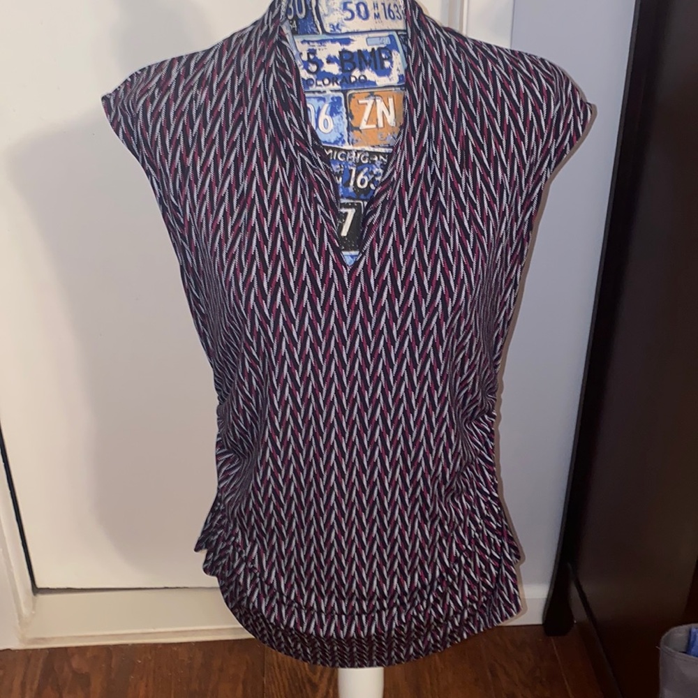 Ann Taylor blouse. Pink, navy blue and white design. Size L.